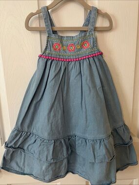 jumping beans Blue Denim Sundress with Pink Floral Trim